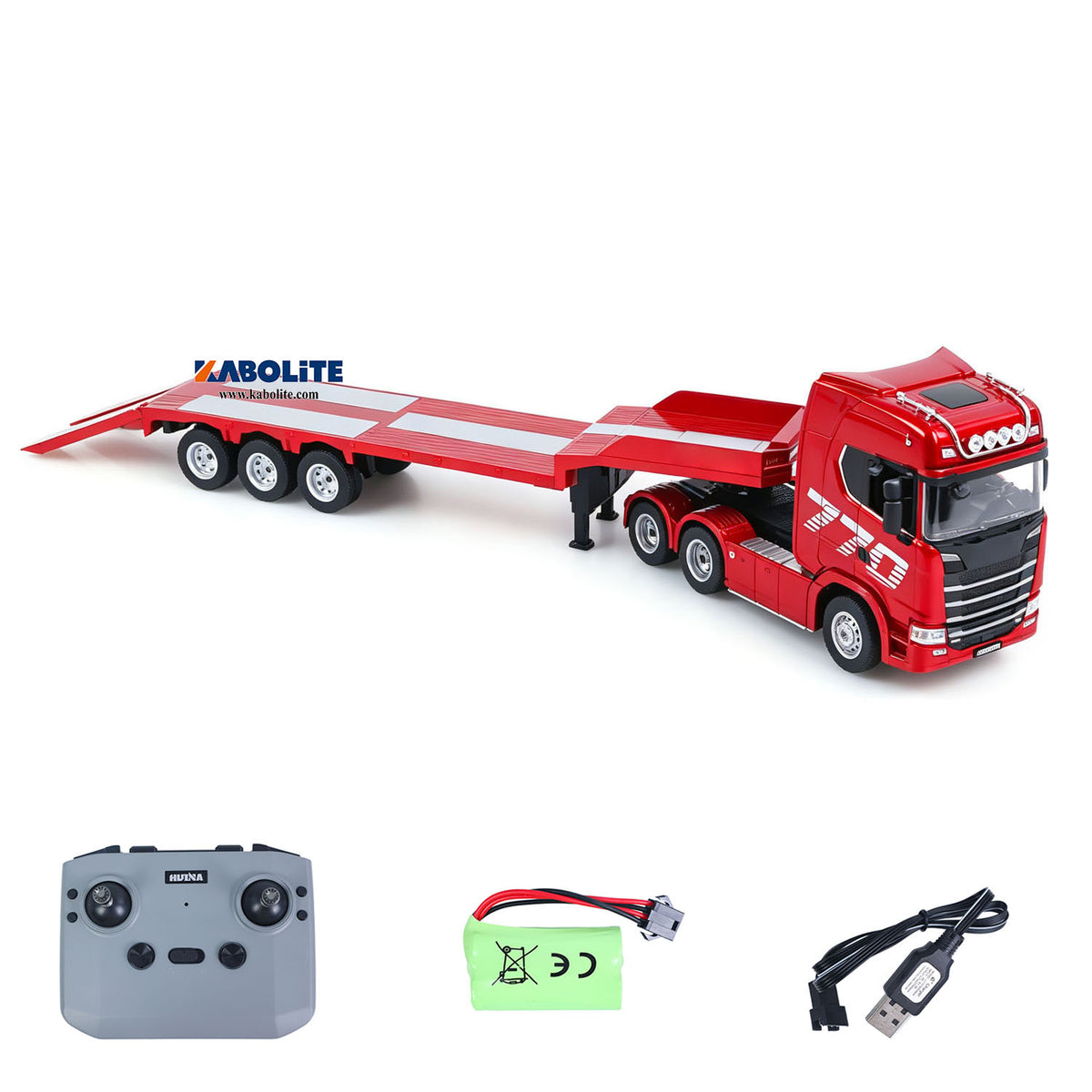 IN Stock HUINA RTR 1/24 Remote Control Tractor Truck 770S W/ Light Sound System Manual Support Legs Tail Board 3Axle Semi Flatbed Trailer