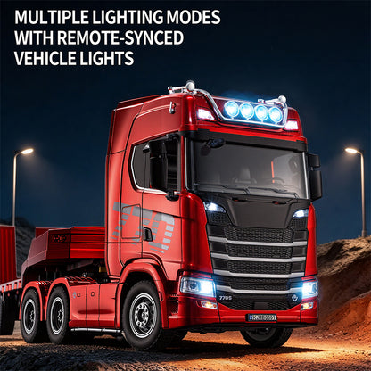 Pre-order HUINA RTR 1/24 Remote Control Tractor Truck 770S W/ Light Sound System Manual Support Legs Tail Board 3Axle Semi Flatbed Trailer