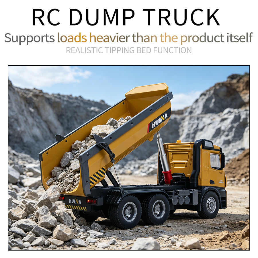HUINA 1/14 Electric RC Dump Truck 573 Remote Control Tipper Model Vehicle Flowing Water Light Sound Effect 2.4G Radio Battery