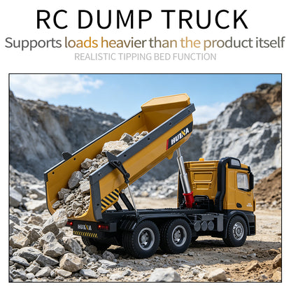 HUINA 1/14 Electric RC Dump Truck 573 Remote Control Tipper Model Vehicle Flowing Water Light Sound Effect 2.4G Radio Battery