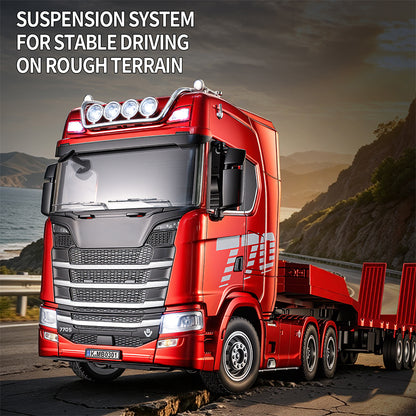 Pre-order HUINA RTR 1/24 Remote Control Tractor Truck 770S W/ Light Sound System Manual Support Legs Tail Board 3Axle Semi Flatbed Trailer