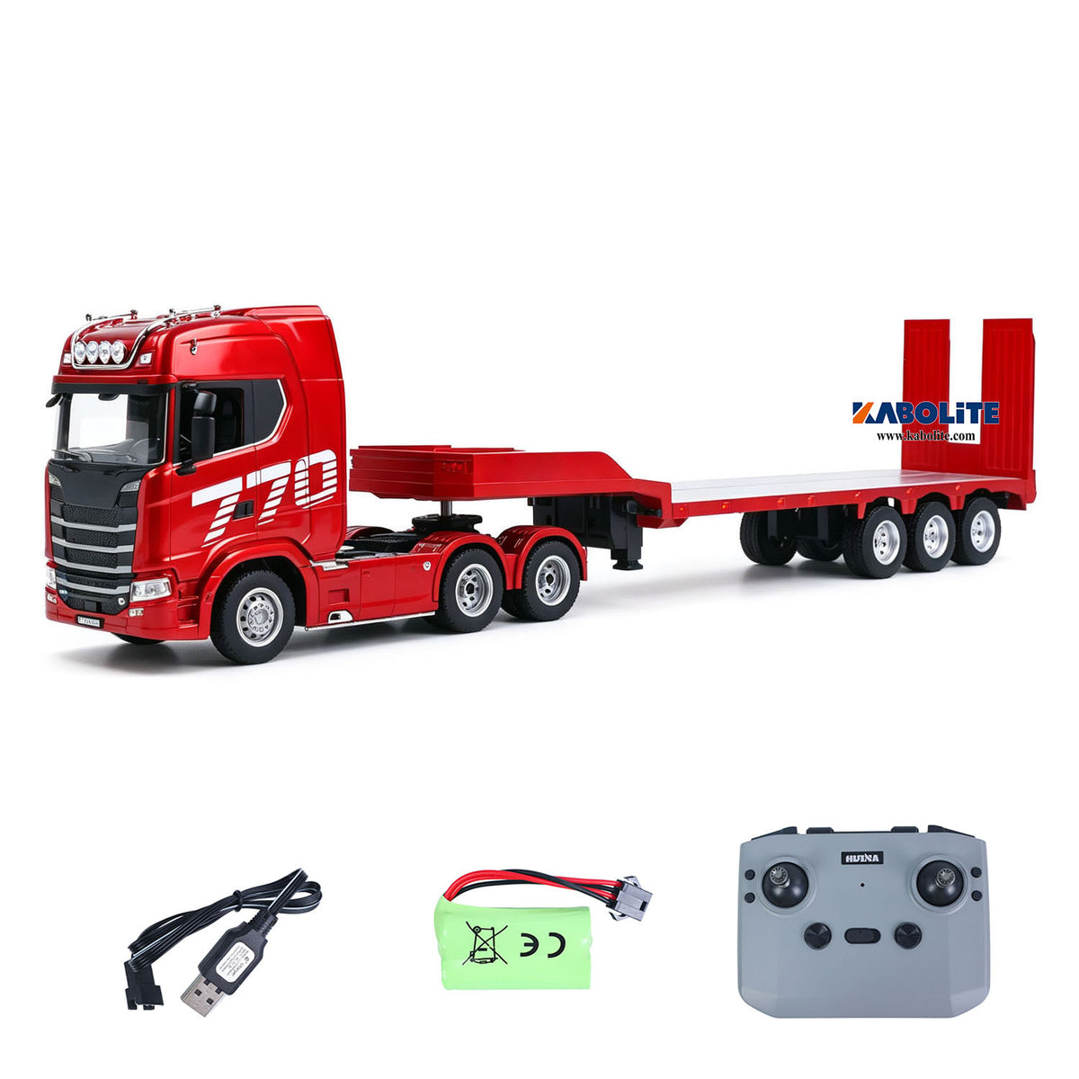 US Stock HUINA 1302A 1/24 Remote Control RTR Tractor Truck 770S W/ Light Sound System Manual Support Legs Tail Board 3Axle Semi Flatbed Trailer