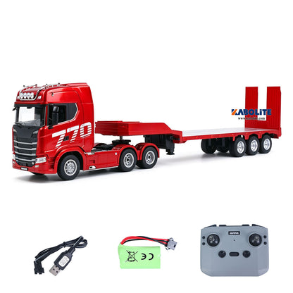US Stock HUINA 1302A 1/24 Remote Control RTR Tractor Truck 770S W/ Light Sound System Manual Support Legs Tail Board 3Axle Semi Flatbed Trailer