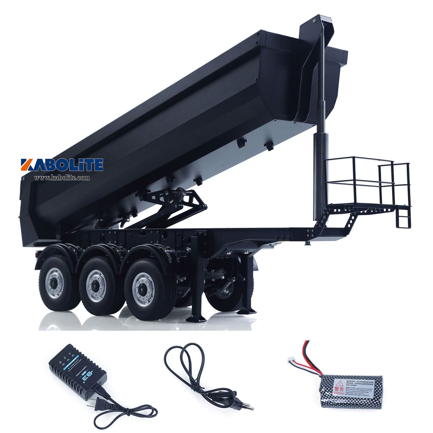 US Stock Kabolite 1/14 Metal Remote Control 3Axles Electric Lifting Semi Trailer Dumper for RC Tractor Truck SC 770S 100 Battery Charger