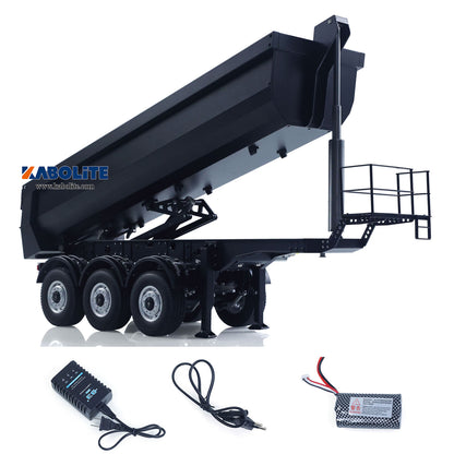 US Stock Kabolite 1/14 Metal Remote Control 3Axles Electric Lifting Semi Trailer Dumper for RC Tractor Truck SC 770S 100 Battery Charger