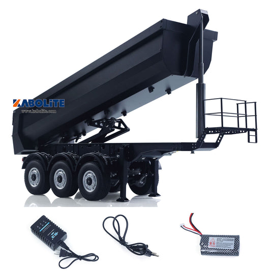 US Stock Kabolite 1/14 Metal Remote Control 3Axles Electric Lifting Semi Trailer Dumper for RC Tractor Truck SC 770S 100 Battery Charger