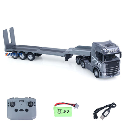 US Stock HUINA 770S 1/24 Radio Controlled Tractor Truck 1302A RTR Lights Sounds W/ 3Axle Plastic Semi Flatbed Trailer Manual Support Legs