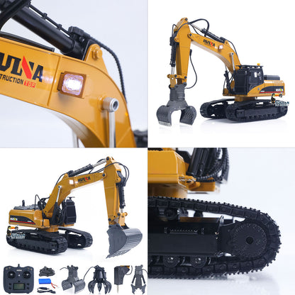 New Upgrade HUINA 1/14 Metal Excavator Model Engineering Vehicle 580 Electric Ball Grabber 360 Rotating Shear Claw Sound Lights