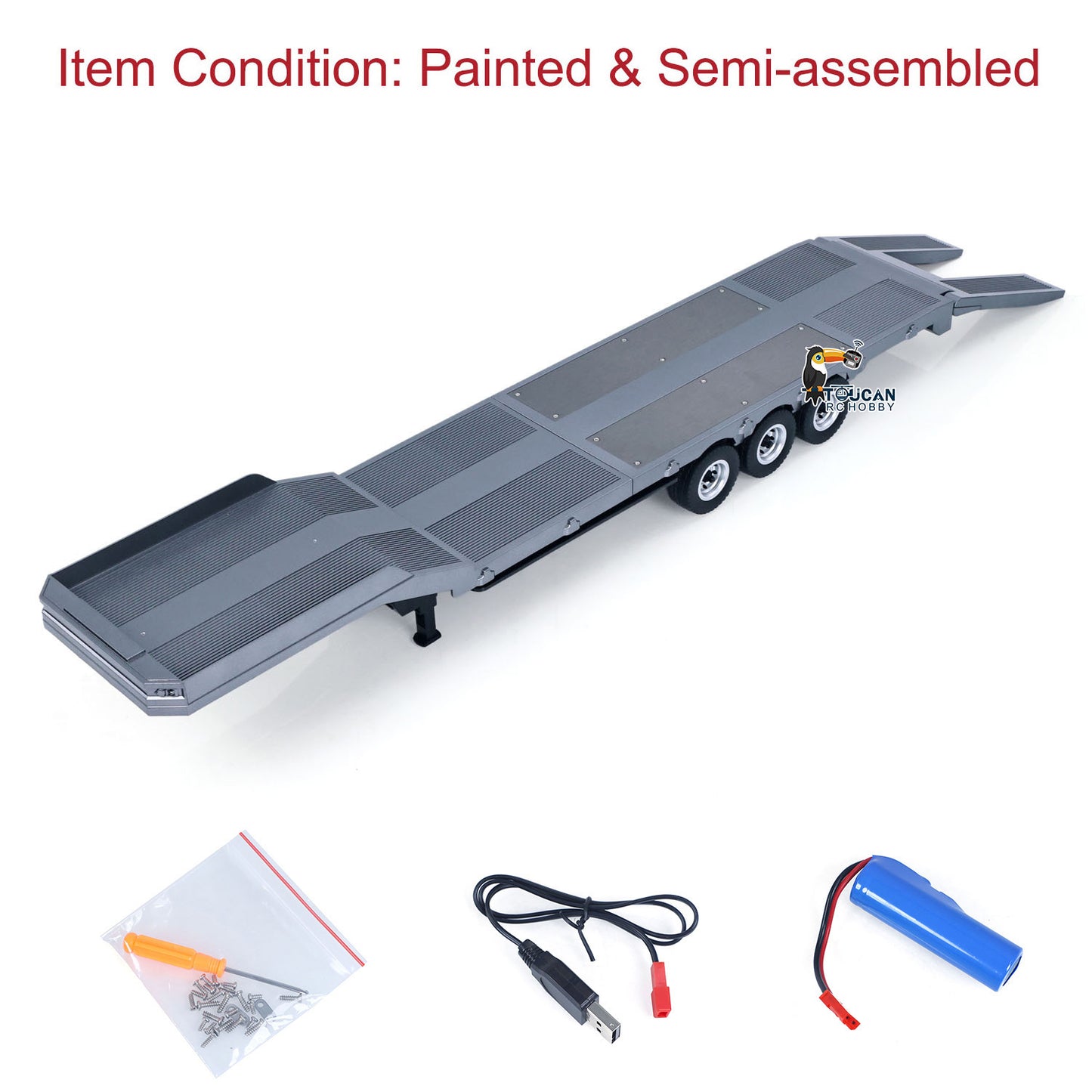US Stock 73.5CM Plastic Semi Trailer Flatbed 1502 for 1/18 Remote Control Tractor Truck HUINA 1501 Electronic Support Legs Tail Board