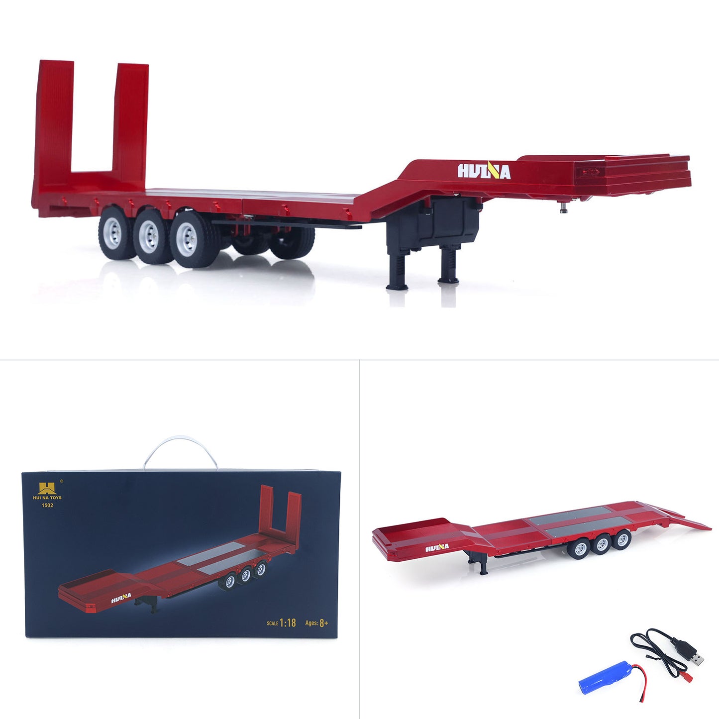 3 Axles Plastic Semi Trailer Flatbed 1502 for 1/18 Remote Control Tractor Truck HUINA 1501 RC Lorry Car Model Upgrade Parts