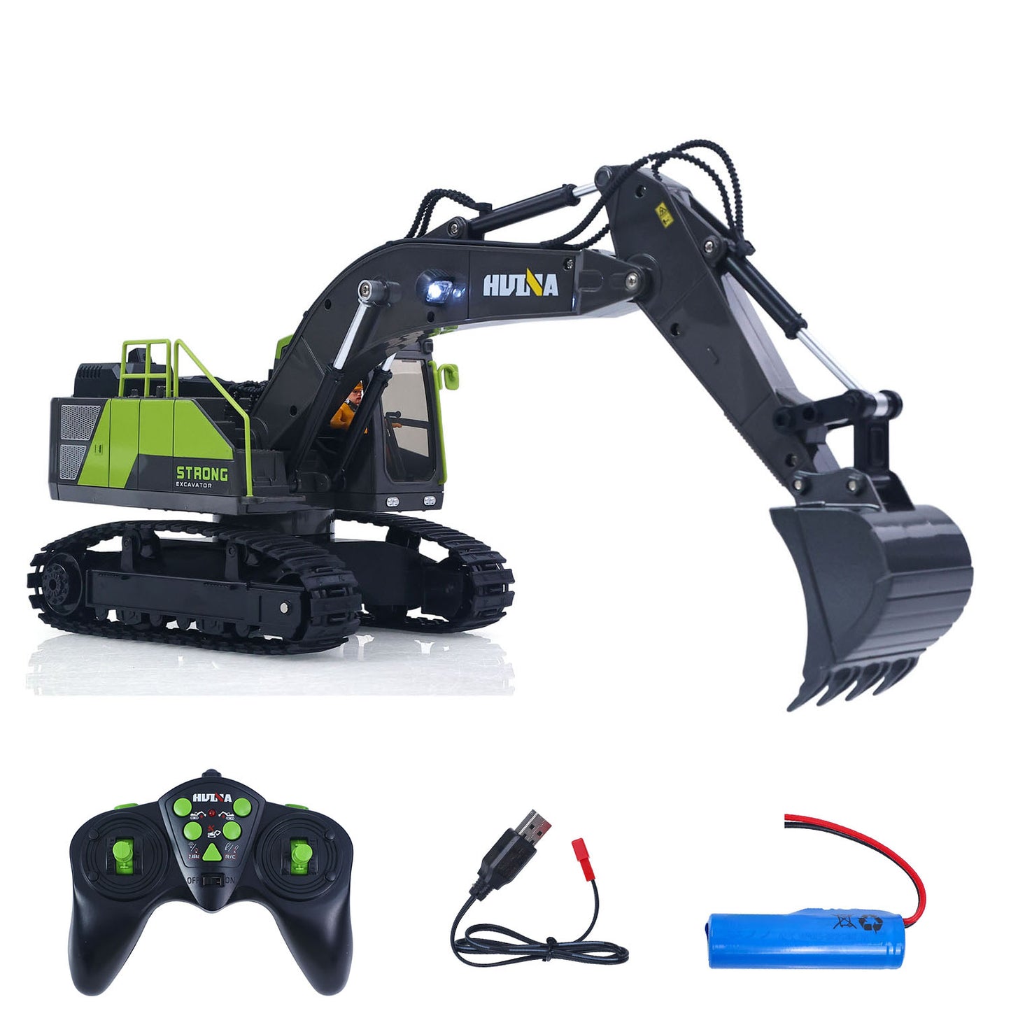 RTR HUINA 1/18 Electric RC Excavator 1661 Remote Control Digger Finished Model Battery Light Effects Metal Bucket No Sound