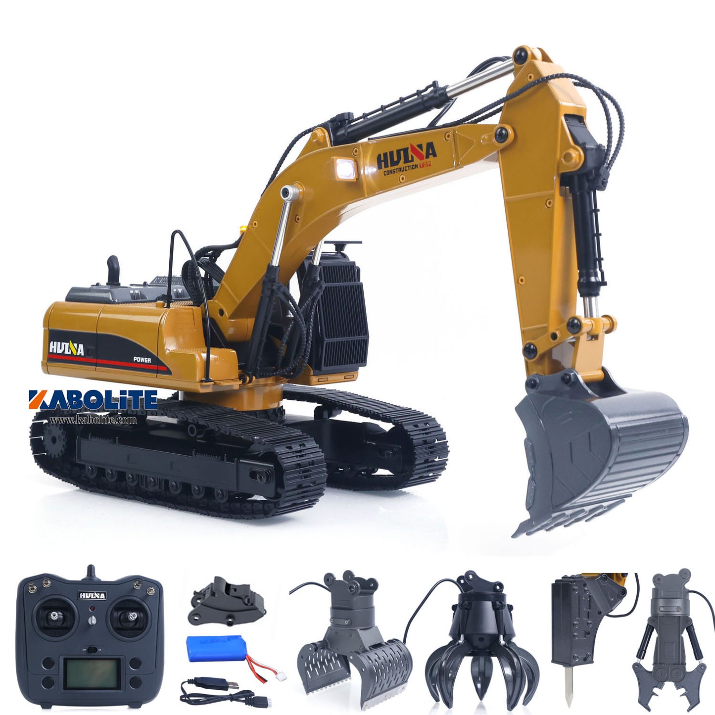IN Stock HUINA 580 1/14 Metal RC Excavator Engineering Vehicle Model with Electric Hammer Ball Grabber Shear Timber Grab Sound Lights