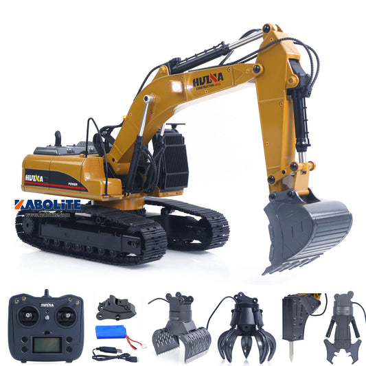 IN Stock HUINA 580 1/14 Metal RC Excavator Engineering Vehicle Model with Electric Hammer Ball Grabber Shear Timber Grab Sound Lights