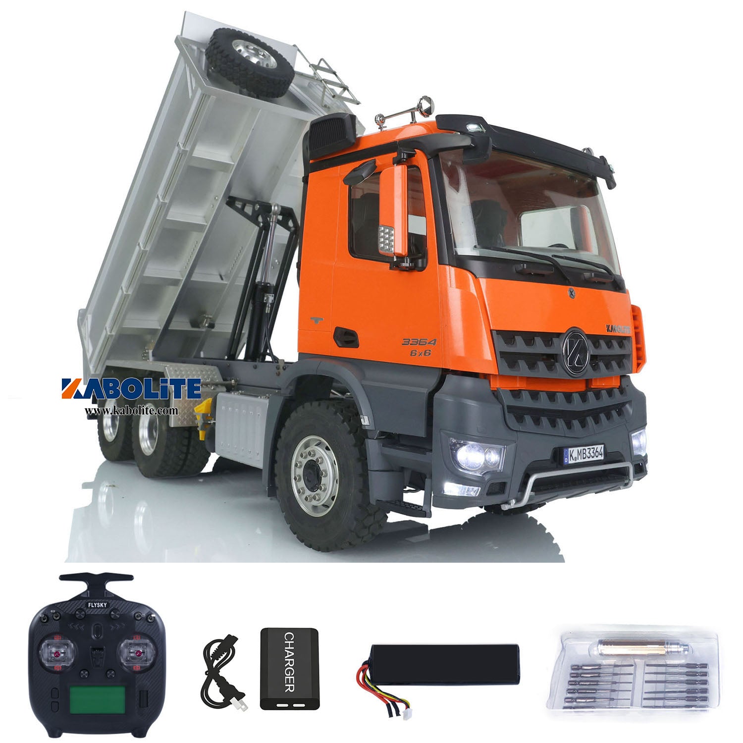 Kabolite K3364 1/14 6x6 Metal Hydraulic RC Dump Truck with Light Sound