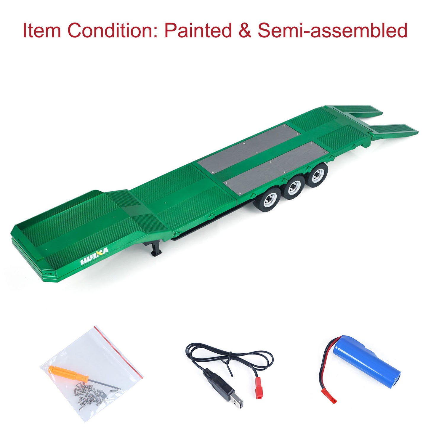 US STOCK HUINA 1/18 Plastic Flatbed Semi Trailer 1502 for Remote Control Tractor Truck 1501 Electric Support Legs Battery No Light