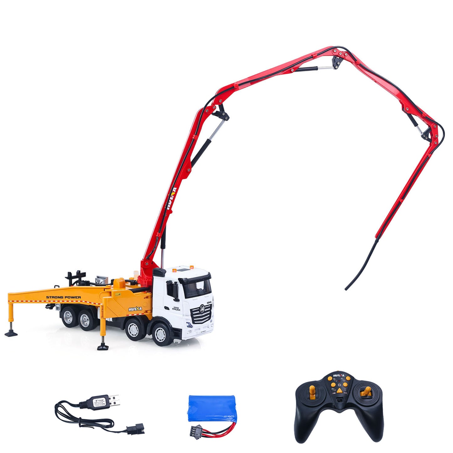 HUINA 1/18 Remote Control Concrete Pump Truck 1381 Engineering Vehicle Finished Model RTR Manual Support Leg Light Sound Effects