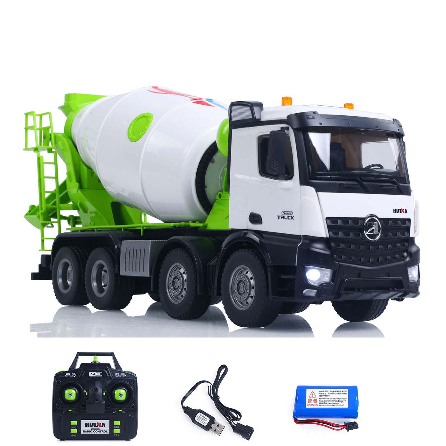 Fast Free Shipping for EU Metal HUINA 1/14 RC Mixer Truck 12CH Remote Control Agitating Lorry Model Light Sound Effects 2.4GHz Radio System Battery