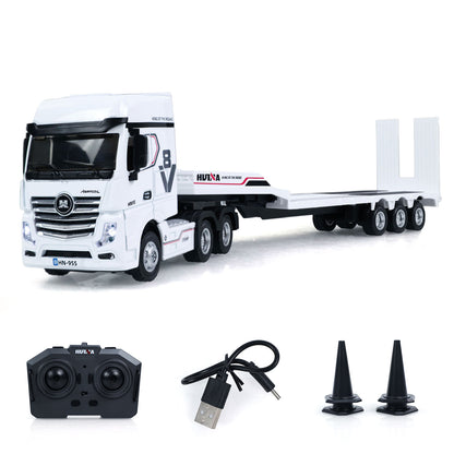 IN Stock Pre-order RTR HUINA 1/64 Remote Control Tractor Truck 9900 W/ 3Axle Plastic Semi Flatbed Trailer Lights Sound Effect Manual Support Legs