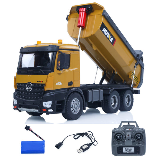US Stock HUINA 1/14 Electric RC Dump Truck 573 Remote Control Tipper Model Vehicle Flowing Water Light Sound Effect 2.4G Radio Battery