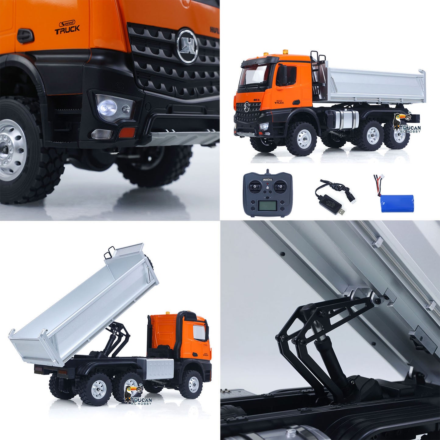 1/14 HUINA 1598 2.4G Remote Control Dumper 6x6 Engineering Transport Vehicle Lifting Rod Tipper Car Light Sound Battery Toys