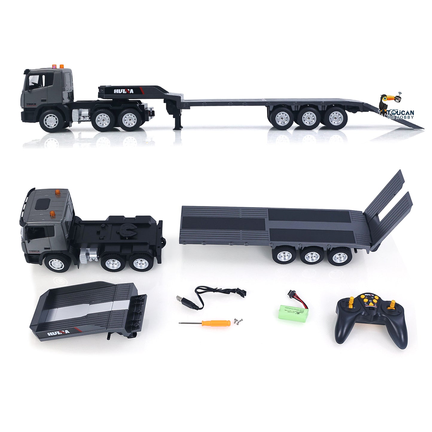 HUINA 1318 1:18 RC Tractor Truck 9CH Remote Control Cars Flatbed Trailer 2.4G Remote Control Model Toys