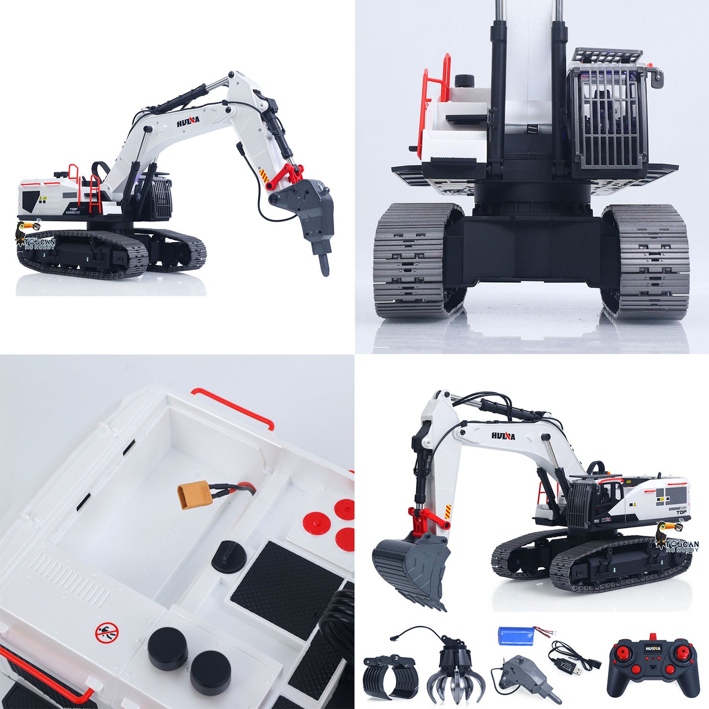 1/14 HUINA RC Metal Excavator Model Toys 1594 Radio Light Battery 22CH Sound Wooden Claw Ball Claw