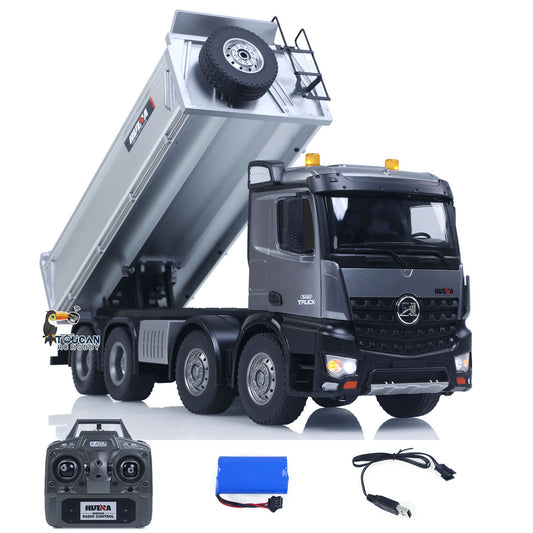 US Stock HUINA 1/14 Remote Control Dump Truck 12CH RC Tipper Finished Model Toy Gift RTR Light Sound Effects Radio USB Charging Cable