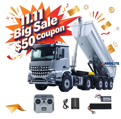 $50 OFF 11.11 Flash Sale Kabolite 1/14 4X4 RC Tractor Truck 5801 3Axles Electric Lifting Dump Trailer 2 Speed Transmission Battery Light Sound System
