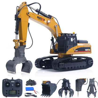 EU Stock HUINA Metal New Upgrade 580 1/14 RC Excavator Engineering Vehicle Model Electric Hammer Electric Timber Grab Ball Grabber Shear