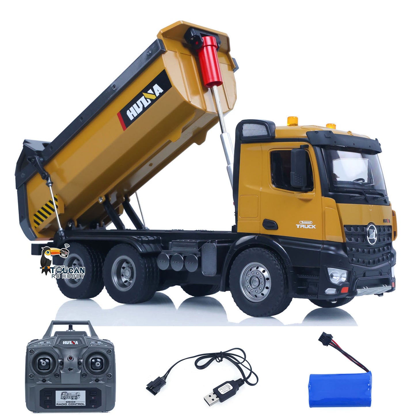 HUINA 1/14 Electric RC Dump Truck 573 Remote Control Tipper Model Vehicle Flowing Water Light Sound Effect 2.4G Radio Battery