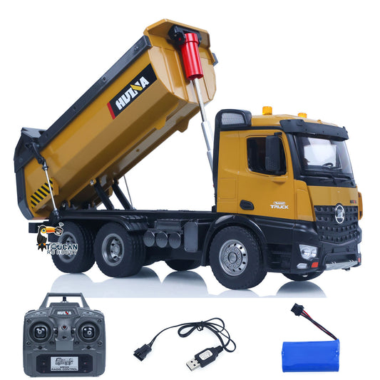 HUINA 1/14 Electric RC Dump Truck 573 Remote Control Tipper Model Vehicle Flowing Water Light Sound Effect 2.4G Radio Battery