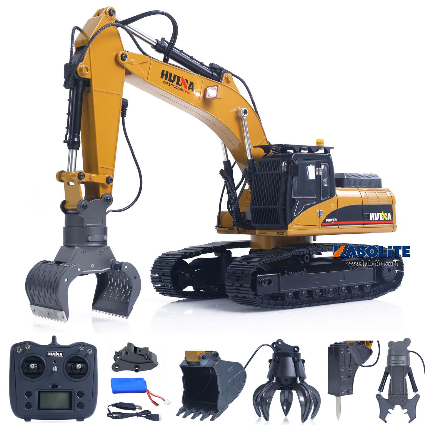 IN Stock HUINA 580 1/14 Metal RC Excavator Engineering Vehicle Model with Electric Hammer Ball Grabber Shear Timber Grab Sound Lights