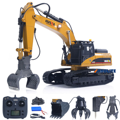 IN Stock HUINA 580 1/14 Metal RC Excavator Engineering Vehicle Model with Electric Hammer Ball Grabber Shear Timber Grab Sound Lights
