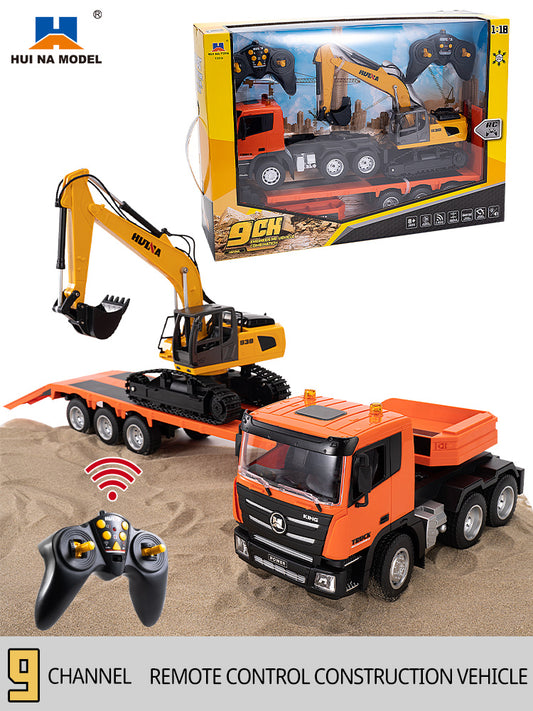 1:18 HUINA 1319 RC Tractor Truck Remote Control Excavator Flatbed Trailer 2.4G Radio Model Battery
