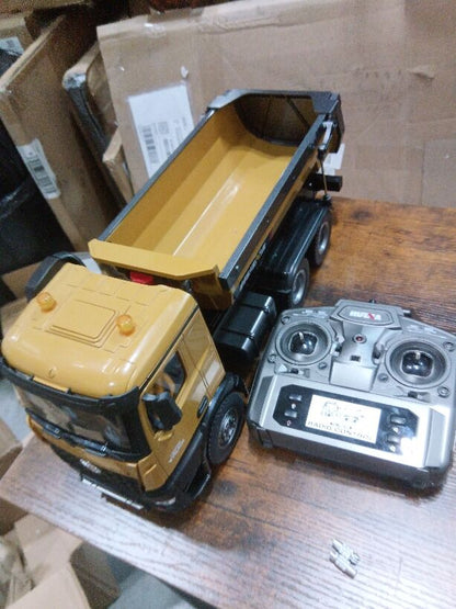 Fast Free Shipping Second Hand US Stock HUINA 1/14 Electric RC Dump Truck 573 Remote Control Tipper Model Vehicle Flowing Water Light Sound Effect 2.4G Radio Battery