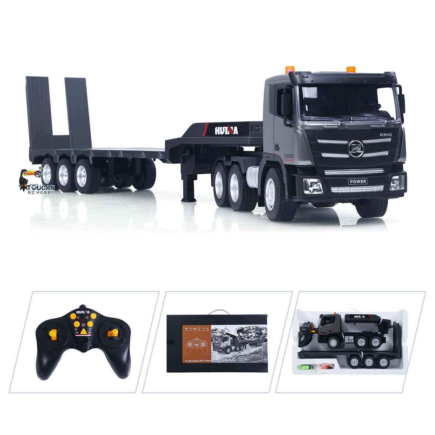 HUINA 1318 1:18 RC Tractor Truck 9CH Remote Control Cars Flatbed Trailer 2.4G Remote Control Model Toys