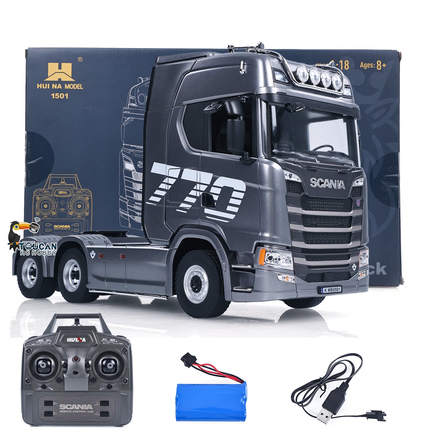 HUINA 770S 1/18 RC Tractor Truck Toys 1501 Model RTR 7.4V Battery