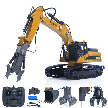 IN Stock HUINA 580 1/14 Metal RC Excavator Engineering Vehicle Model with Electric Hammer Ball Grabber Shear Timber Grab Sound Lights
