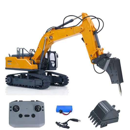 HUINA XE1260 1/18 Electric RC Excavator Remote Control Digger with Metal Bucket Breaker Hammer Lights Sound for Construction Hobbyists