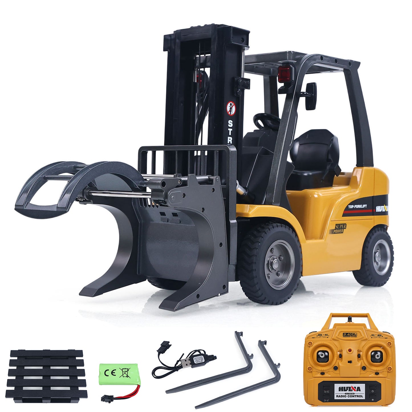 HIUNA 577 1/14 Electric Lifting Remote Control Forklift Model RC Construction Vehicle Battery Light Sound Effect Battery