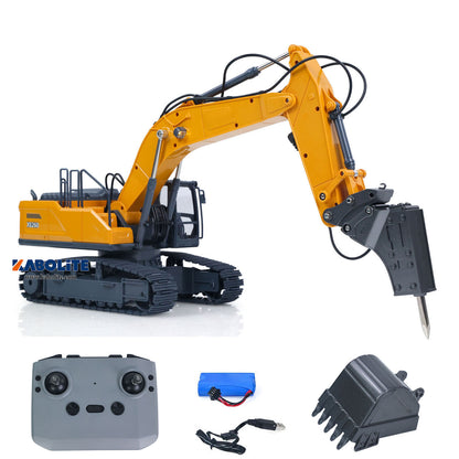 IN Stock HUINA XE1260 1/18 Electric RC Excavator Remote Control Digger with Metal Bucket Breaker Hammer Lights Sound for Construction Hobbyists