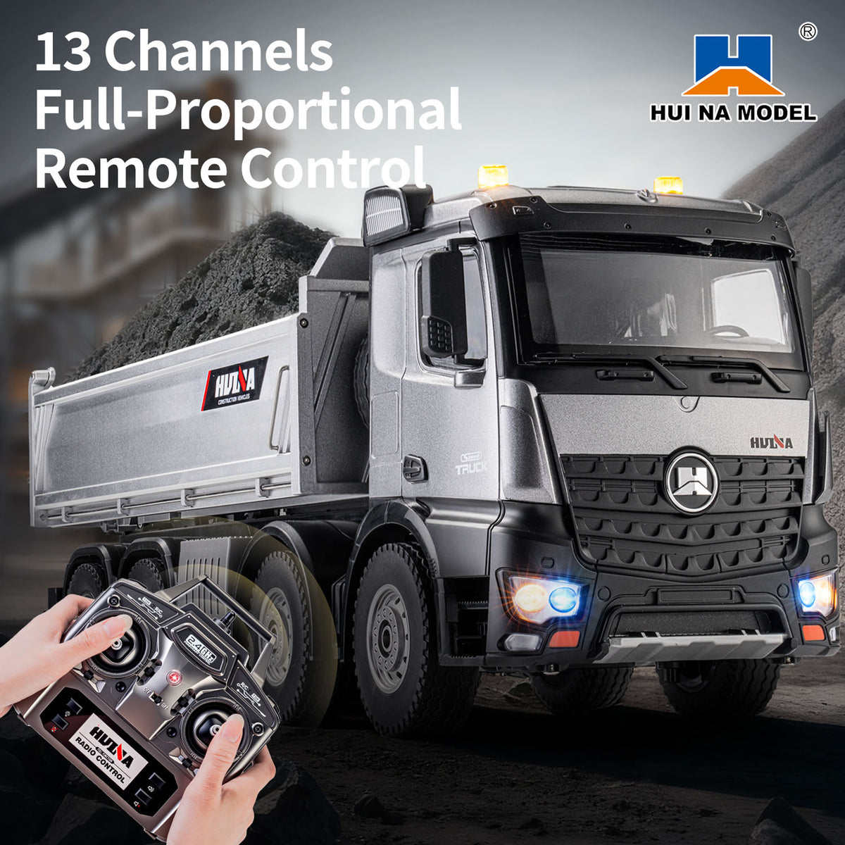 Limited-Time Sale US Stock HUINA 1/14 Remote Control Dump Truck 12CH RC Tipper Finished Model Gift RTR Light Sound Effects Radio USB Charging Cable