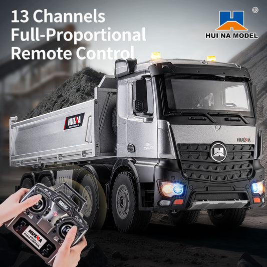 Limited-Time Sale US Stock HUINA 1/14 Remote Control Dump Truck 12CH RC Tipper Finished Model Gift RTR Light Sound Effects Radio USB Charging Cable