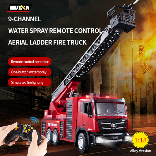 HUINA 1361 1/18 RC Aerial Ladder Fire Truck 9CH Remote Control Spray Car Fire Vehicle Model Toys