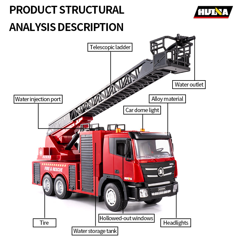 HUINA 1361 1/18 RC Aerial Ladder Fire Truck 9CH Remote Control Spray Car Fire Vehicle Model Toys