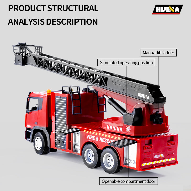 HUINA 1361 1/18 RC Aerial Ladder Fire Truck 9CH Remote Control Spray Car Fire Vehicle Model Toys