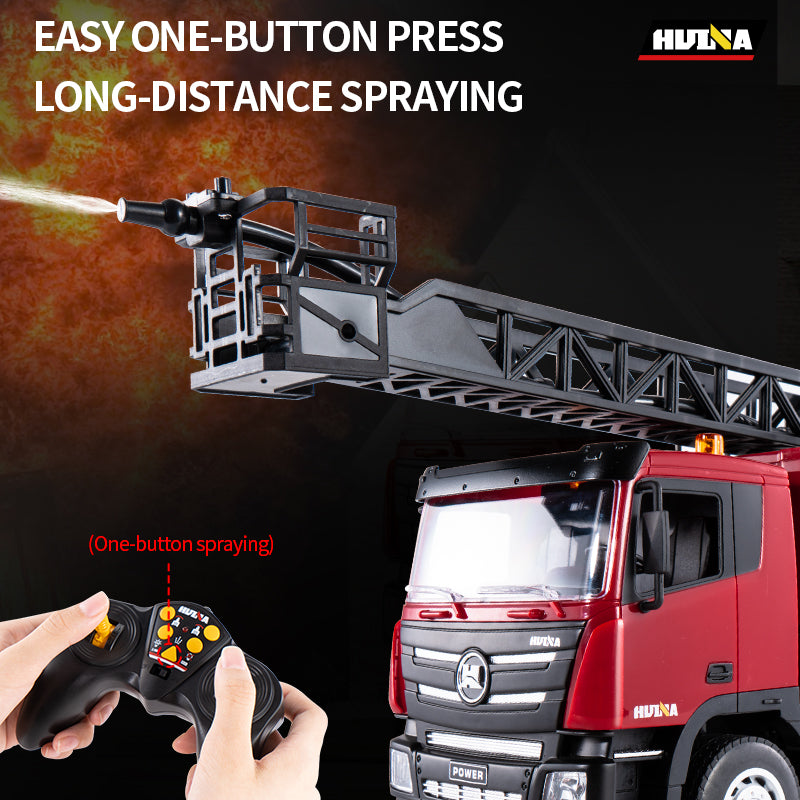 HUINA 1361 1/18 Plastic RC Aerial Ladder Fire Truck Rescue Vehicle Model with Radio Controller Water Spray Gift for Boys