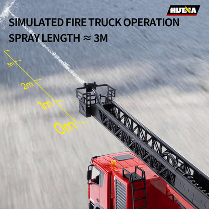 HUINA 1361 1/18 Plastic RC Aerial Ladder Fire Truck Rescue Vehicle Model with Radio Controller Water Spray Gift for Boys