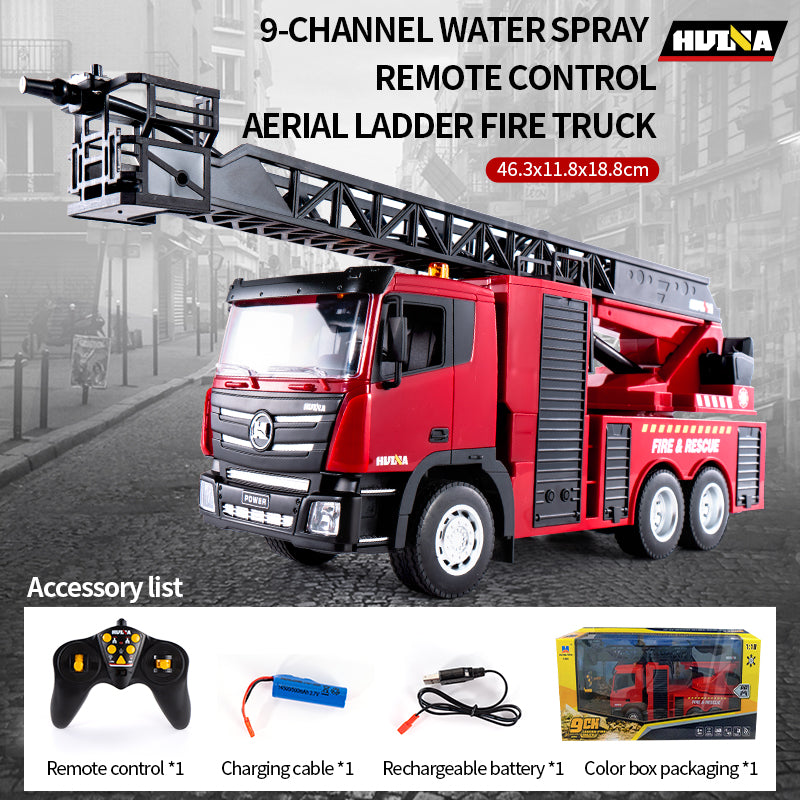 HUINA 1361 1/18 Plastic RC Aerial Ladder Fire Truck Rescue Vehicle Model with Radio Controller Water Spray Gift for Boys