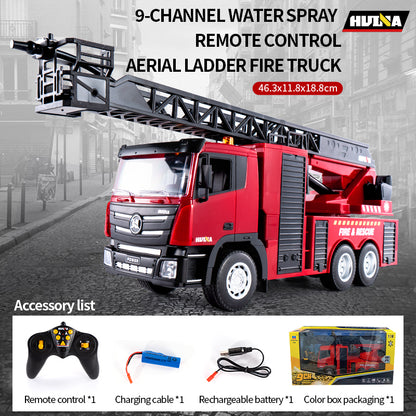 HUINA 1361 1/18 Plastic RC Aerial Ladder Fire Truck Rescue Vehicle Model with Radio Controller Water Spray Gift for Boys